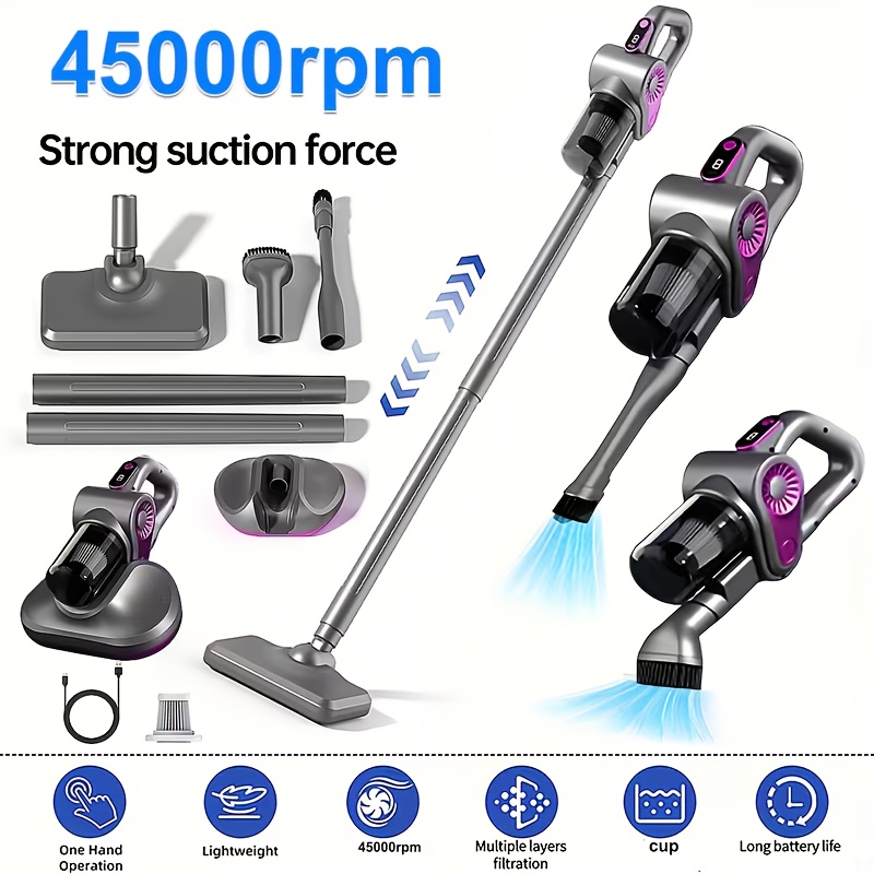 lightweight portable cordless vacuum cleaner 45000pa powerful suction 8 in 1 handheld stick vacuum with uv sanitizing light quiet 68db for home car mattress cleaning for bed sofa rechargeable cordless