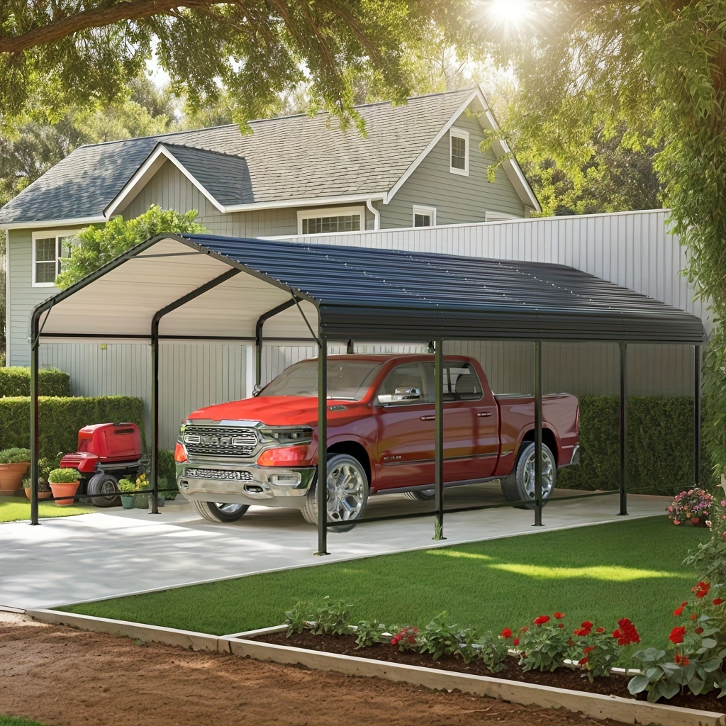 

12 X 20 Ft Metal Carport Kits With Galvanized Steel Roof, Heavy Duty Metal Carport , Outdoor Car Tent Metal Garage Shelter For Car, Suv, Truck And Boats