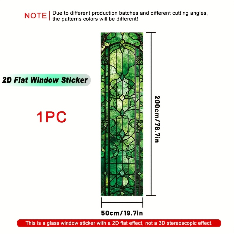 TEMU Film pour 2D Plat, 1 Pièce Grand Verre Teinté Vert - Feuille PVC Adhésive de 3mm avec Art en Verre Coloré 2D, Décoration de pour Portes,
