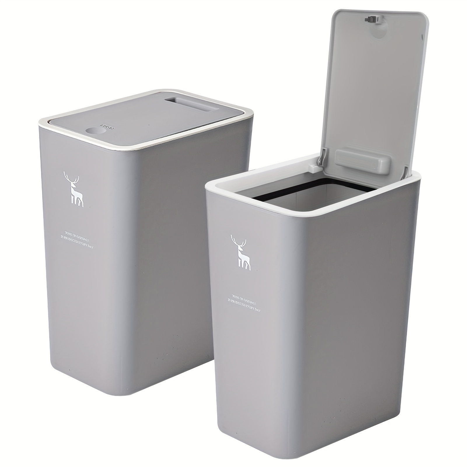 TEMU Trash Can With Lid, 2 Pack 4 Gallons/15 With Press Top, Small Trash Can Dog Proof, Plastic Trash Bin, Waste Basket For Bathroom | Kitchen |