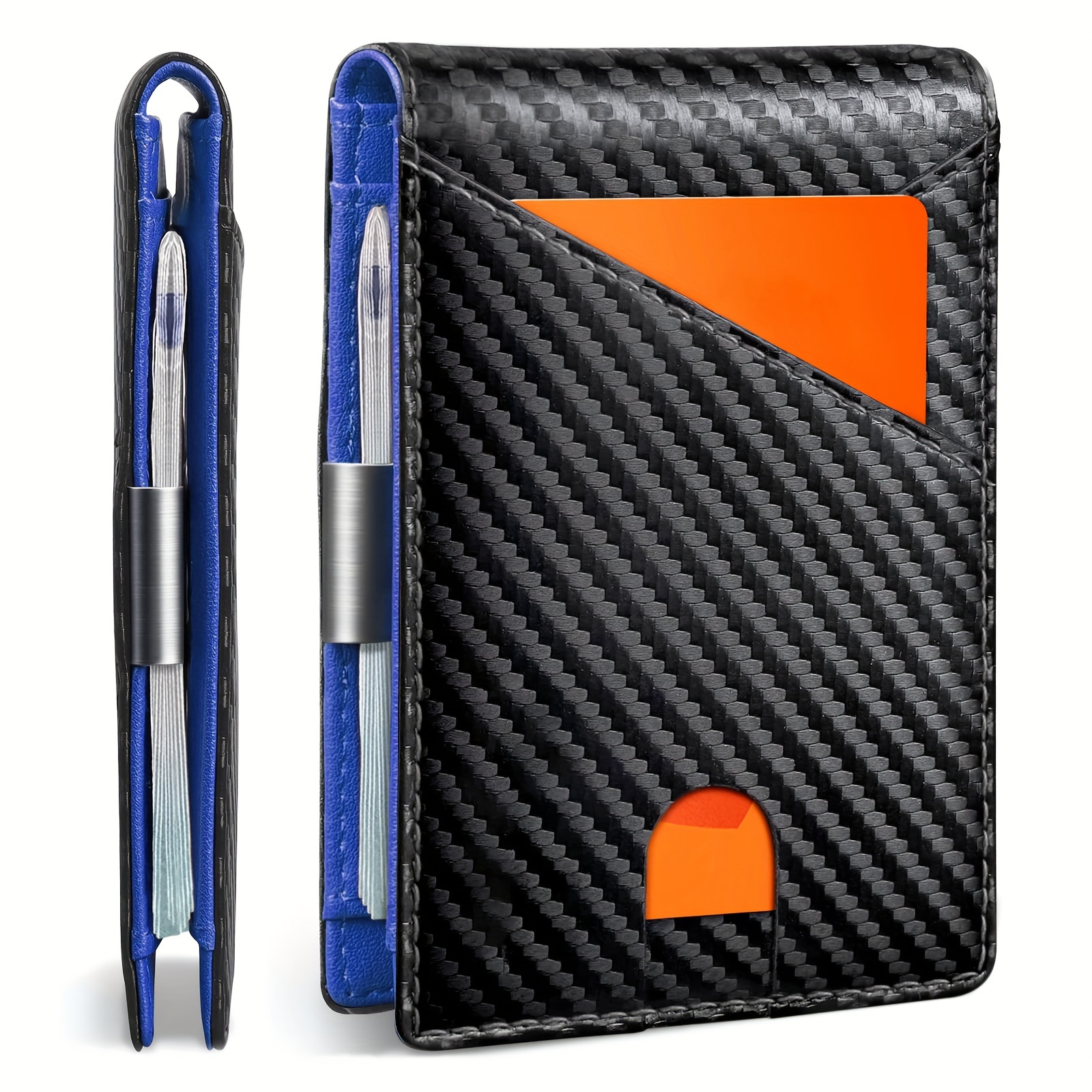 TEMU Men's Slim Rfid Wallet With Money Clip - Fiber Design, Slim Card Holder, Slim Pen Holder, Slim Wallet | Sleek Wallet | Durable Wallet
