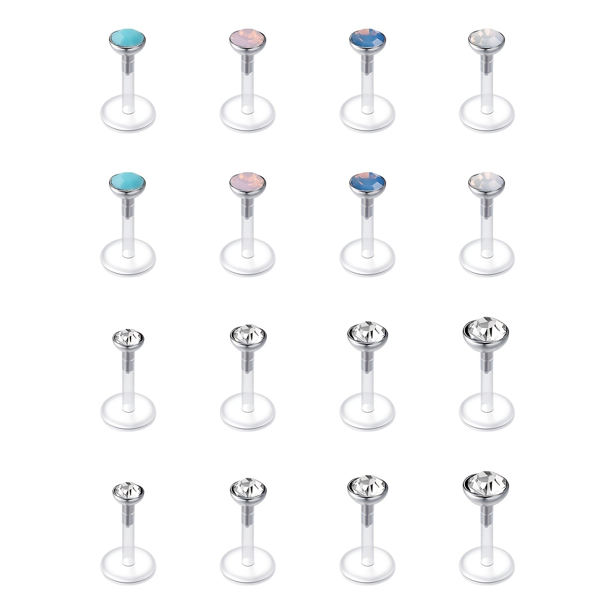 Image of 16pcs Lip Stud Pack Set 16g Bar Length 6mm8mm10mm Body Piercing Jewelry Fashionable And Simple To Wear Ideal For Daily Party Vacations Give As A Gift