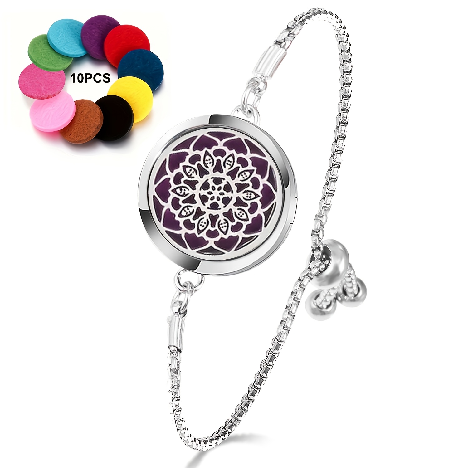 TEMU Pulsera difusora de aceites esenciales en - de acero inoxidable ajustable con 10 almohadillas de repuesto para mujer