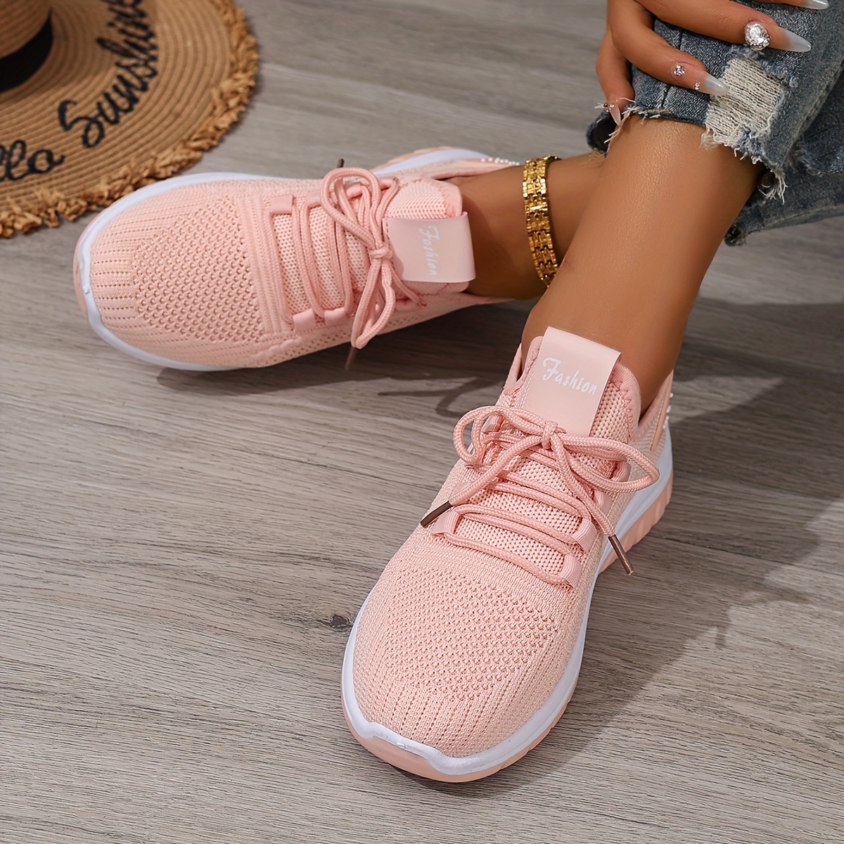 Women's White Breathable Mesh Running Shoes - Comfortable Low-Top Sneakers with Rubber Sole for Travel, Vacation & Casual Wear, Sleek Shoe Design | Cushioned Support