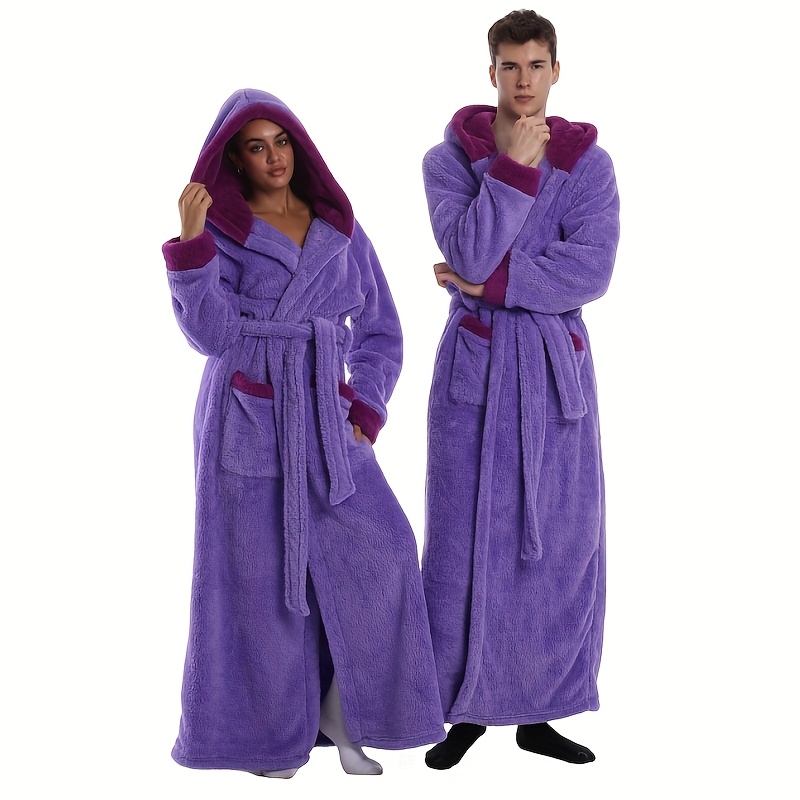 1 stuks Extra Lange Badjas - Dikke Winter Badjas met Capuchon, Pluche Fleece-achtige Textuur, Elegante Badjas voor Thuis & Reizen voor Vrouwen/Mannen