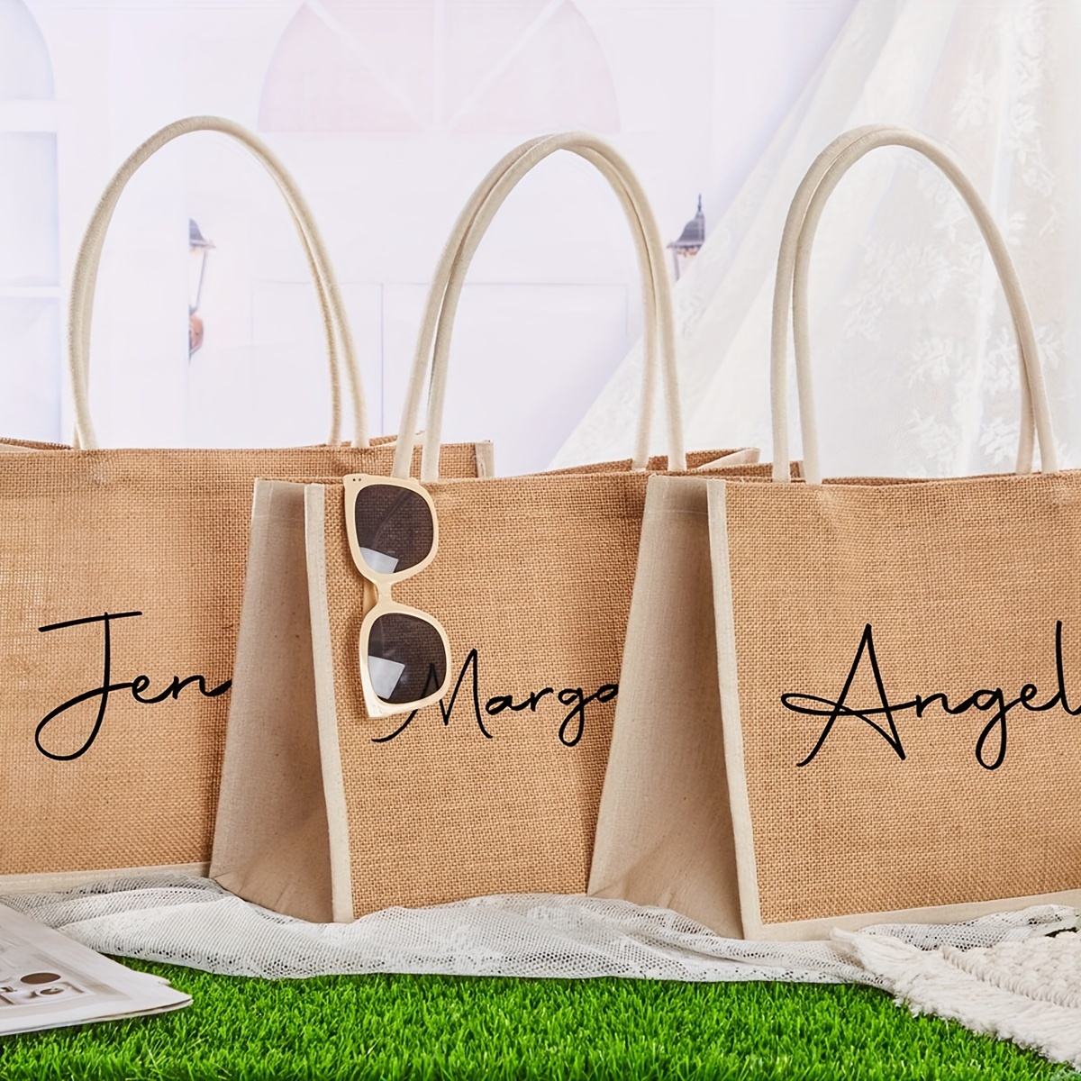1pc Customizable Jute Tote Bag with Personalized Name, Bridesmaid Gift Bag,  Beach Tote for Wedding Bachelorette Party