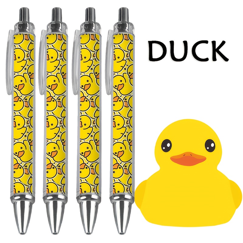 Collection Of Adorable Duck Pens In Yellow Shades: In Ballpoint Or Gel, Featuring Black Ink And A Smooth Click Mechanism