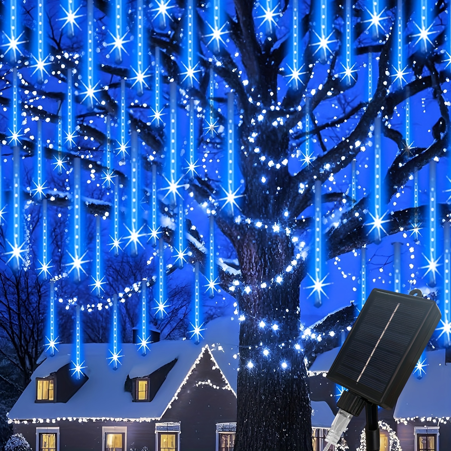 8pcs 192led Lights, Meteor Shower Lights Outdoor, Christmas Decorations Lights Solar Powered, Falling Raindrop String Lights For Christmas Tree Party Garden Decor