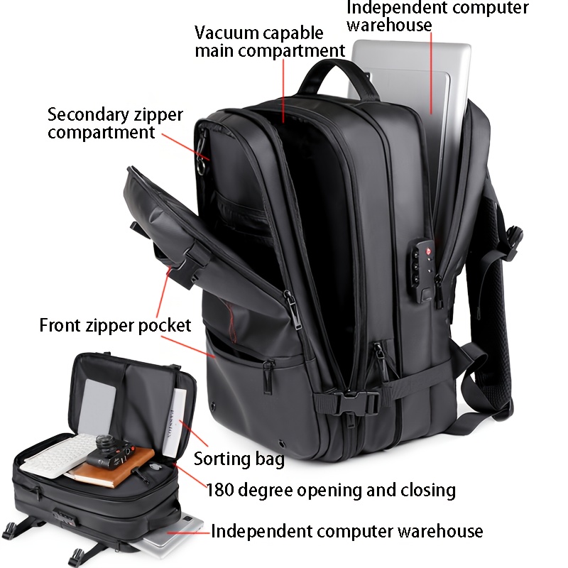 Bolso de fitness con mochila de compresión al vacío expandible, maletín de negocios de gran capacidad, bolso multifuncional para computadora