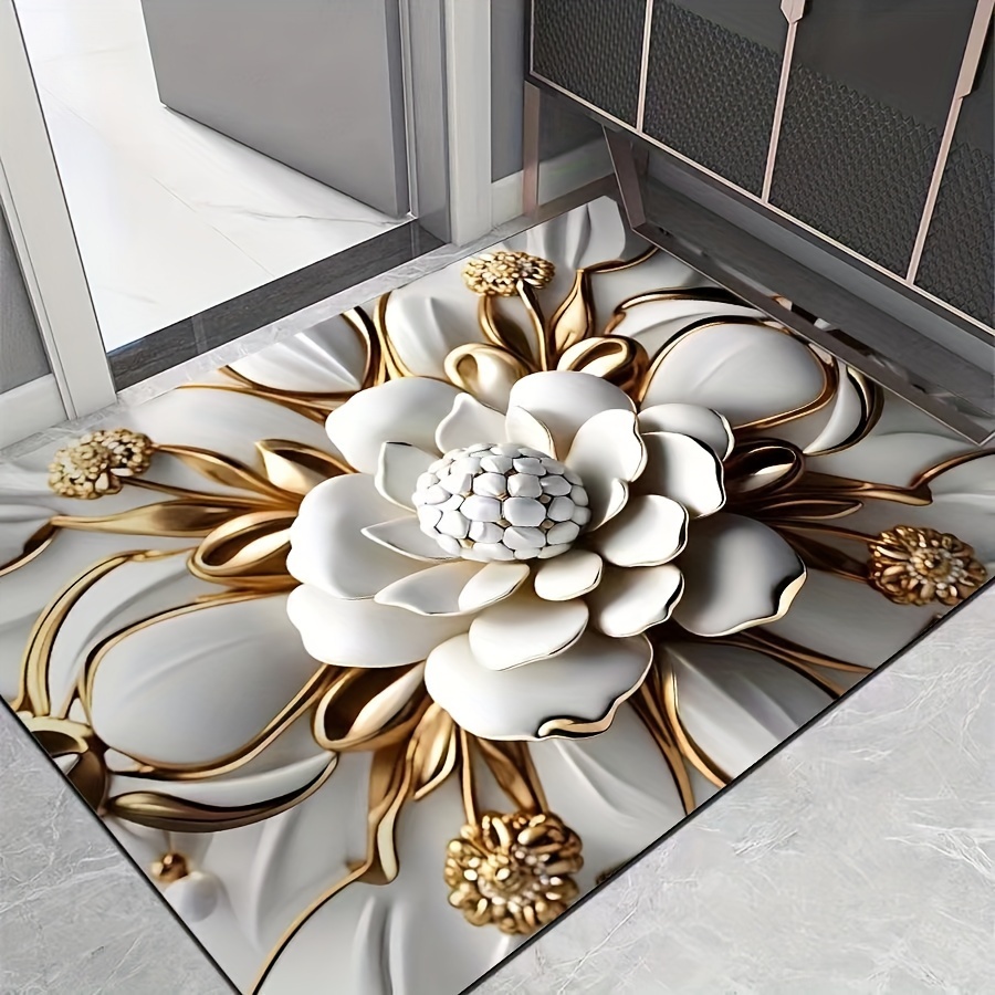 TEMU Embossed 3d Floral Rubber Bath Mat, Hand Washable Anti-slip Quick-dry Diatomaceous Home Entrance Rug Pad