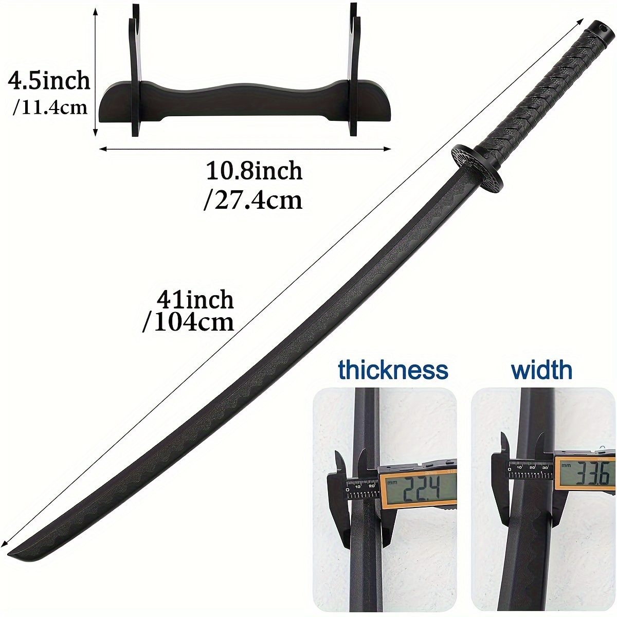 Training sword with measurements on a white background
