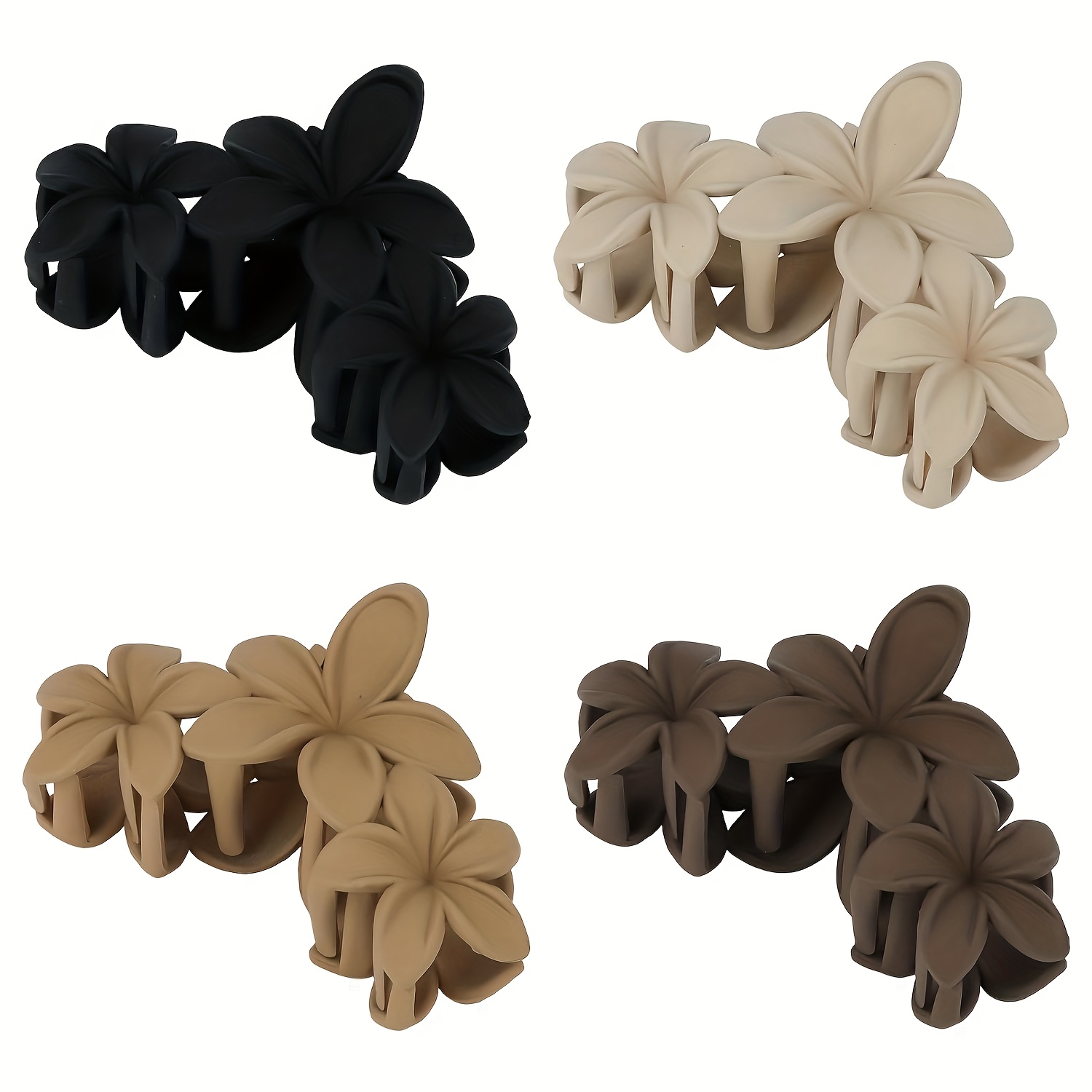 Image of 4pcs New Matte Flower Claw Clip Women's Back Of Bun Shark Clips Large Size 4.5-inch Non-slip Hair Accessories Suitable For Thick Hair Fashionable Vintage Five-petal