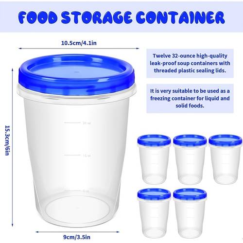 5pcs freezer containers with screw on lids 32oz 907 2 g stackable reusable plastic storage containers airtight plastic food storage containers with twist for jelly sauce