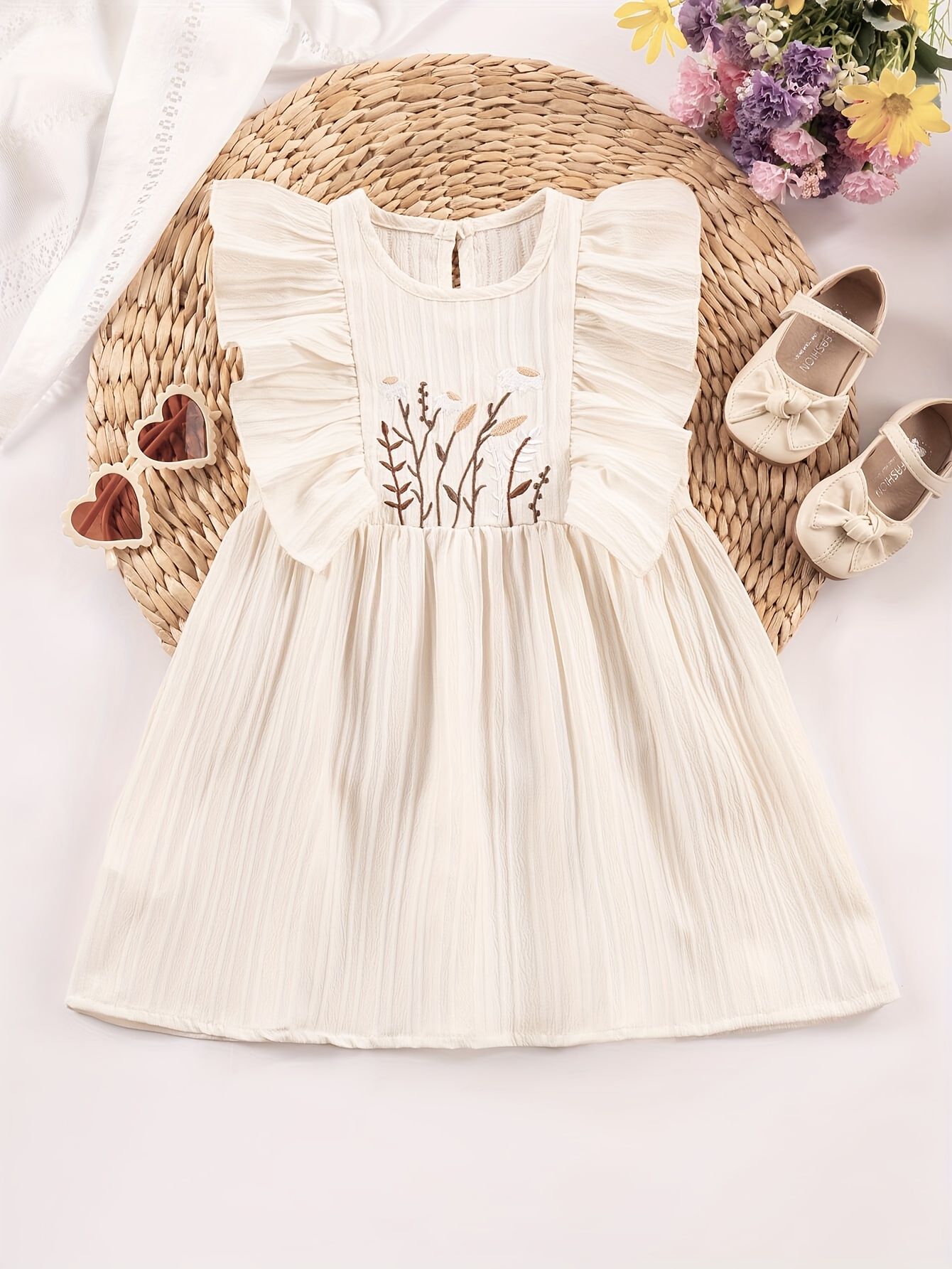 infant mexican embroidered dress Mexican Puebla Dress for Girls Dusty Pink – Cielito Lindo main image 0
