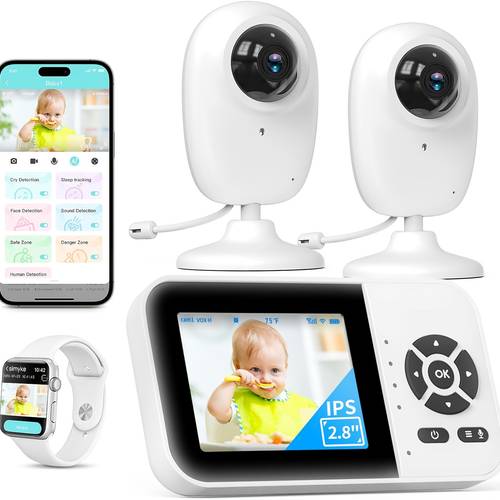 features dual 2 4 panoramic cameras high definition and cry detection two way voice transmission temperature monitoring feeding alarm clock and it supports app control and is suitable for the