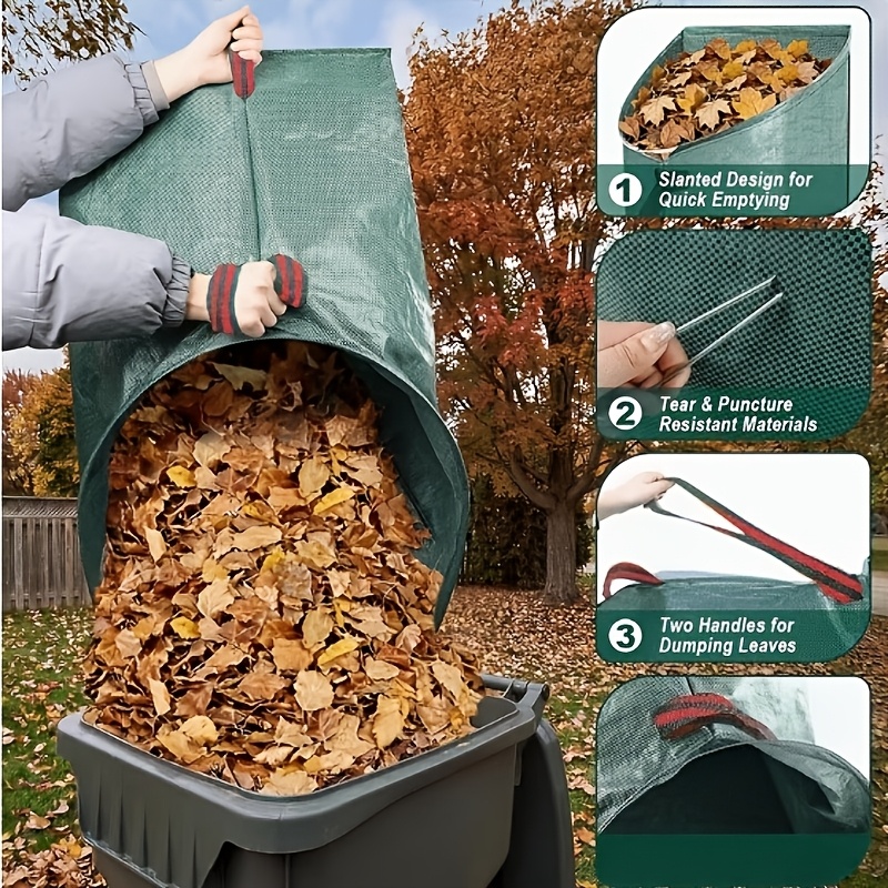 TEMU Bolsa de recolección de hojas de jardín de gran capacidad, bolsa de almacenamiento de residuos de jardín tejida impermeable gruesa resistente al