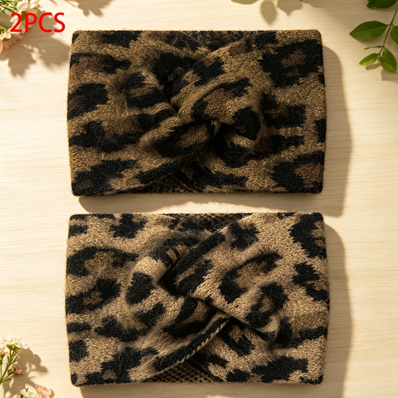 TEMU Lot de 2 bandeaux à larges bords pour cheveux - Élastiques à cheveux à imprimé léopard vintage avec élastique, chaud, léger et respirant pour le
