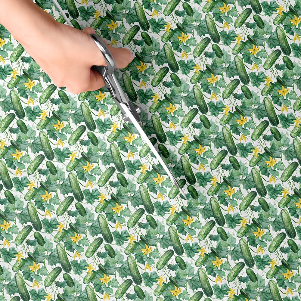 TEMU 1pc Watercolor Fabric - 59 X 19.68 Inches (150 X 50cm) Pre-cut Polyester Fabric Peppers, Tomatoes, Cucumber,s Eggplants Patterns - Suitable For