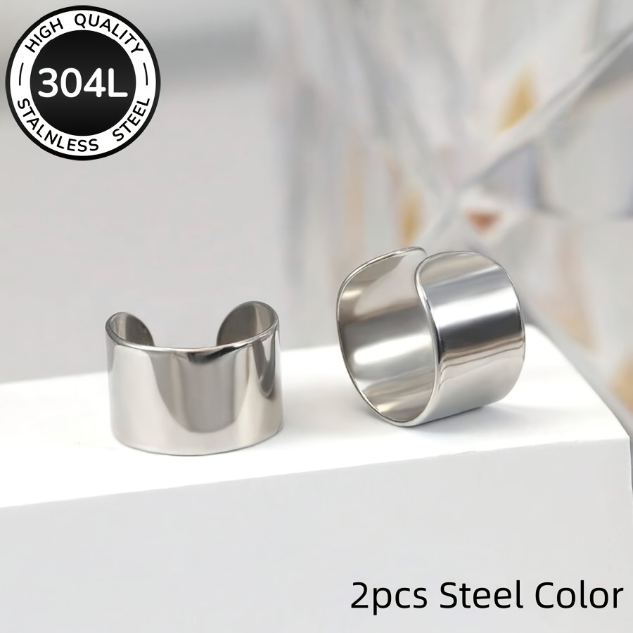 Image of 2pcs Minimalist Hip Hop Stainless Steel Non-pierced Ear Clips - No Ear Piercing Required, Cartilage Earrings - Suitable For Casual Attire By Men And Women