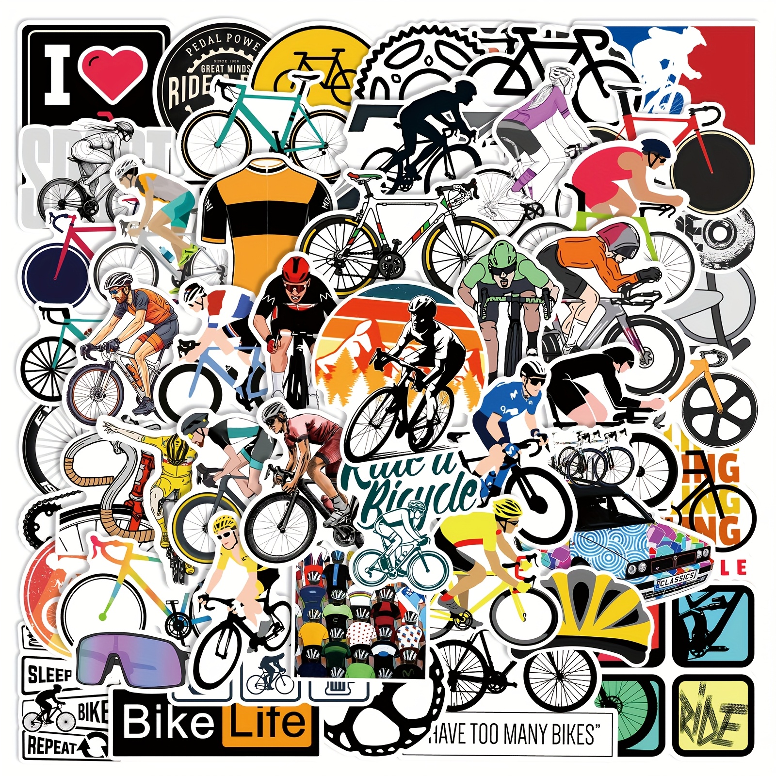 50 Creative Cartoon Bicycle Doodle Stickers For Decorating Phone Cases, Laptops, Skateboards, And Thin Notebooks