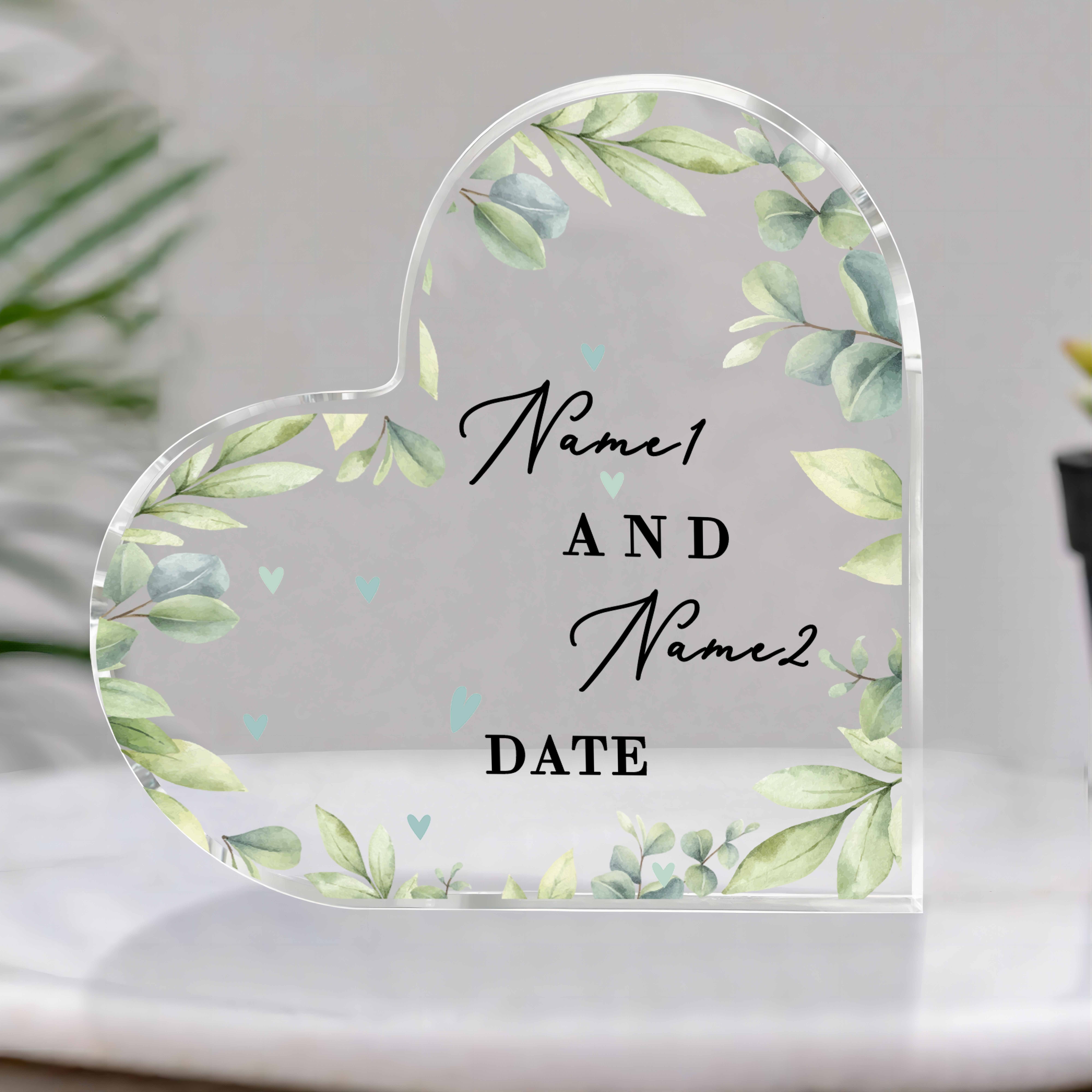 2d Flat, Personalized Acrylic Wedding Anniversary Heart Plaque, Anniversary Mr And Mrs Gift, Wedding Keepsake Gift, Date Keepsake Gift, Custom Engagement Gift