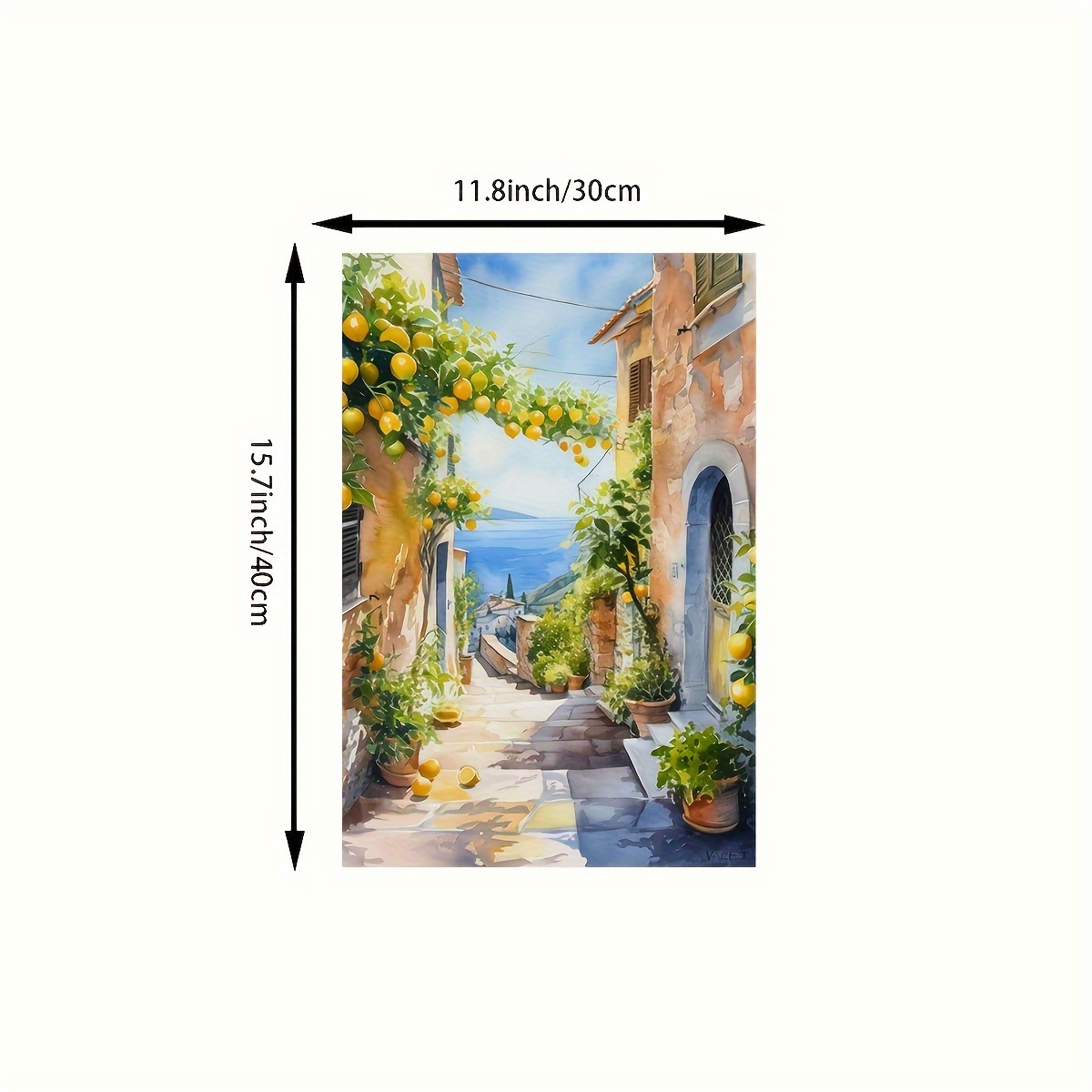 2d Flat, 2d Flat, A Frameless Canvas Poster Featuring Mediterranean Watercolor Lemon Trees, Amalfi Painting, Wall Art For The Bedroom, Hallway Decor For The Living Room, And Modern Wall Decoration