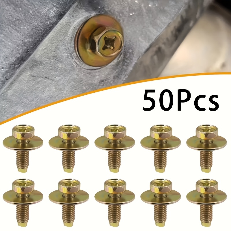 TEMU 50pcs Of Gold-colored M6-1.0 Hex Head Bolts, Body Bolts - Hex Cross Recessed , Suitable For Securing Engine Hoods, Splash , Bumpers, And Fender
