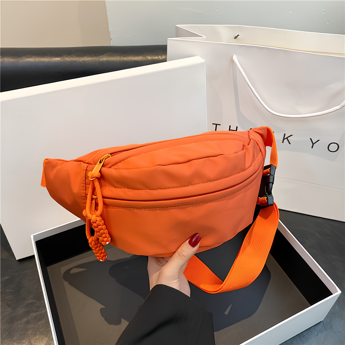 Korean Bag, Cute Wheat Ear Nylon Cloth Bag, New Style Textured Shoulder Underarm Bag Chest Bag Small Waist Bag