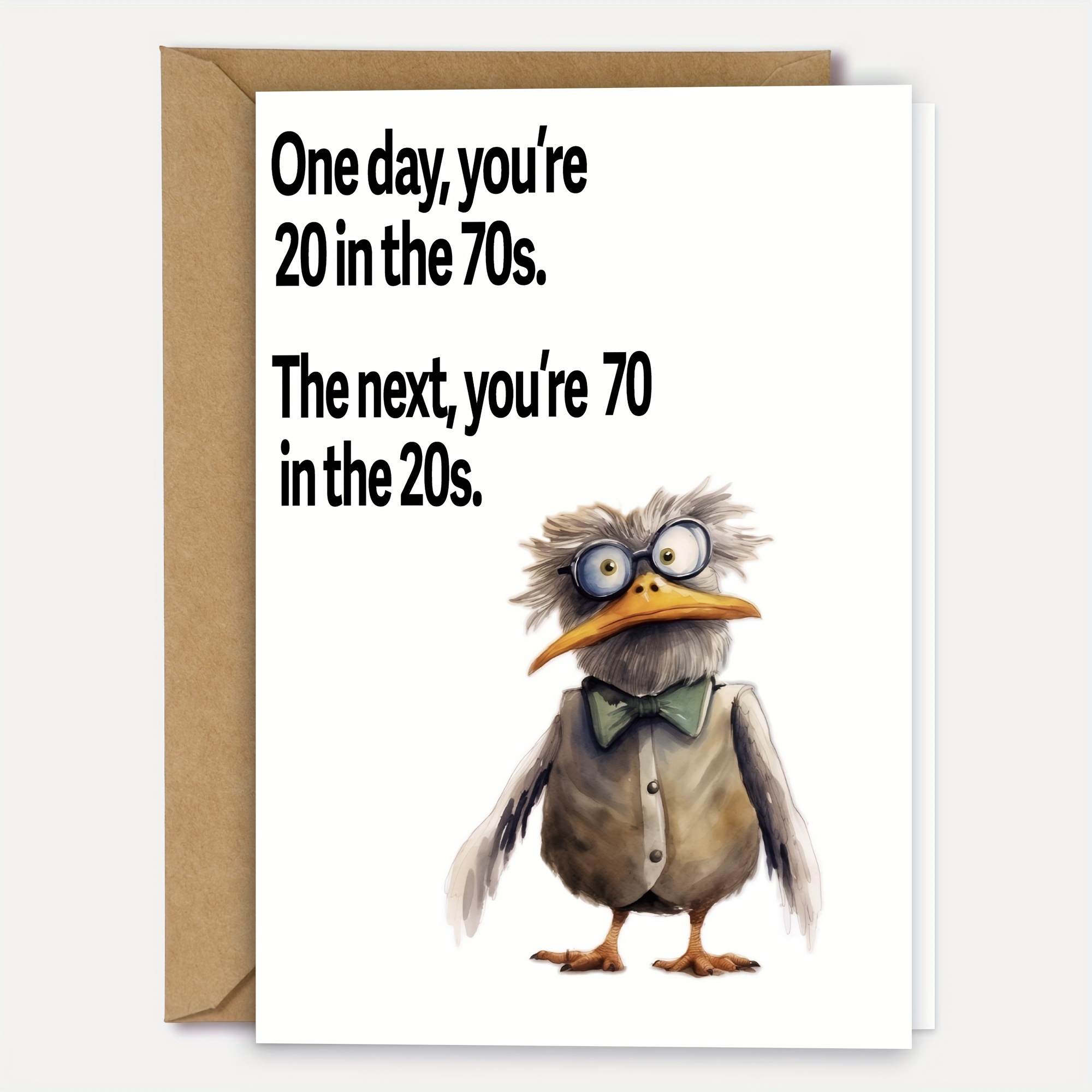 

1pc Cartoon Bird 70th Birthday Greeting Card With Envelope - Funny Getting Older Themed Birthday Card For Grandparents, Dad, Brother - Personalized English Text