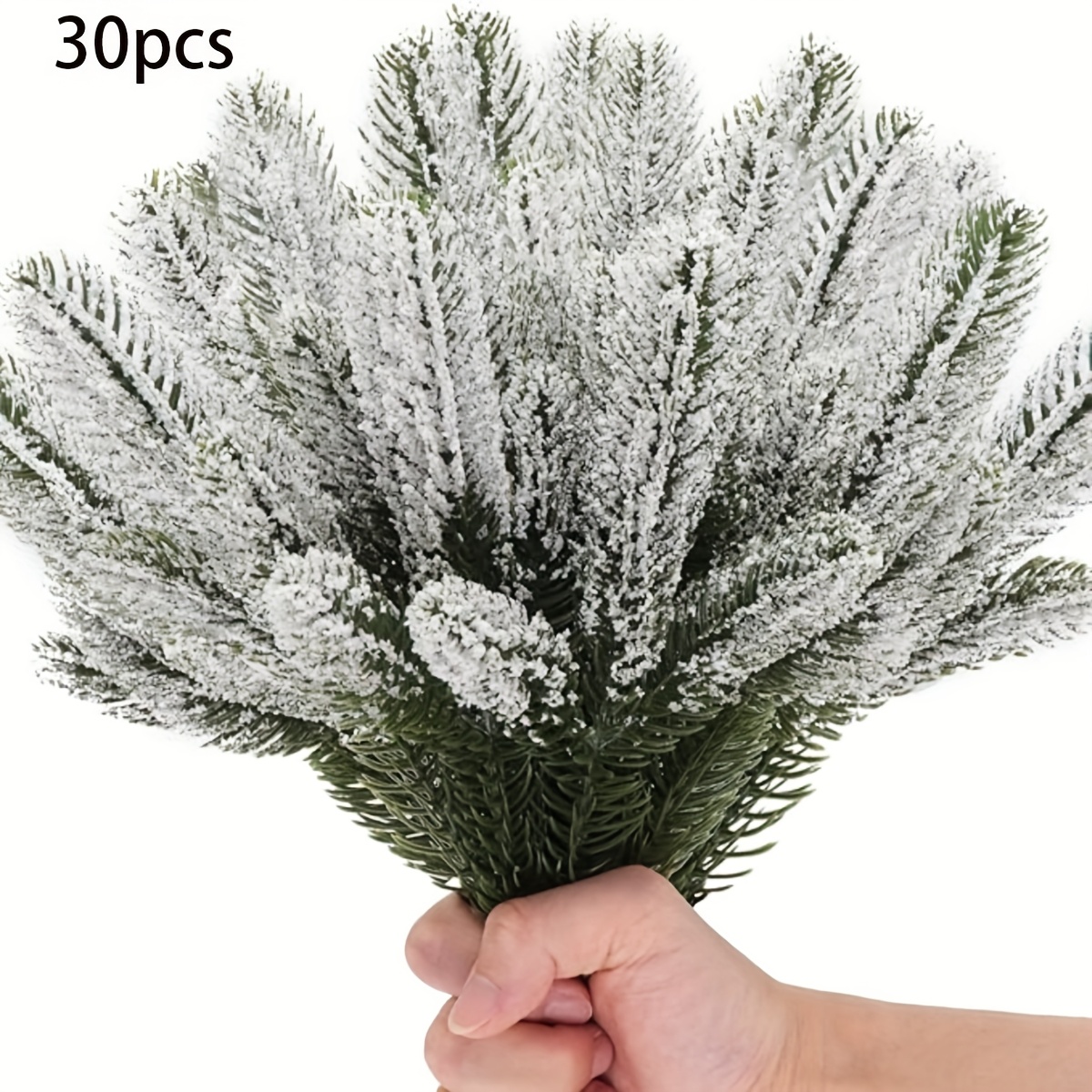 30pcs Christmas Snowflake Pine Needle Decor Set, Artificial Pine Branches For Holiday Scene Arrangement, Festive Greenery, Diy Wreath Making, Christmas Tree And Home Decoration