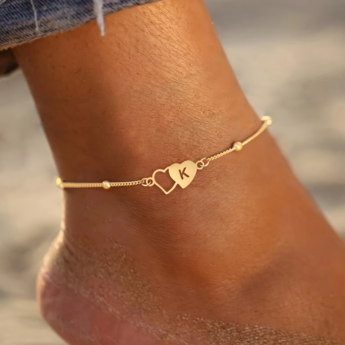 TEMU [customized] 1 Personalized Custom Heart Anklet, Custom Name And Numbers Personalized Anklet, 18k Golden Plated, Stainless Steel Custom Anklet,