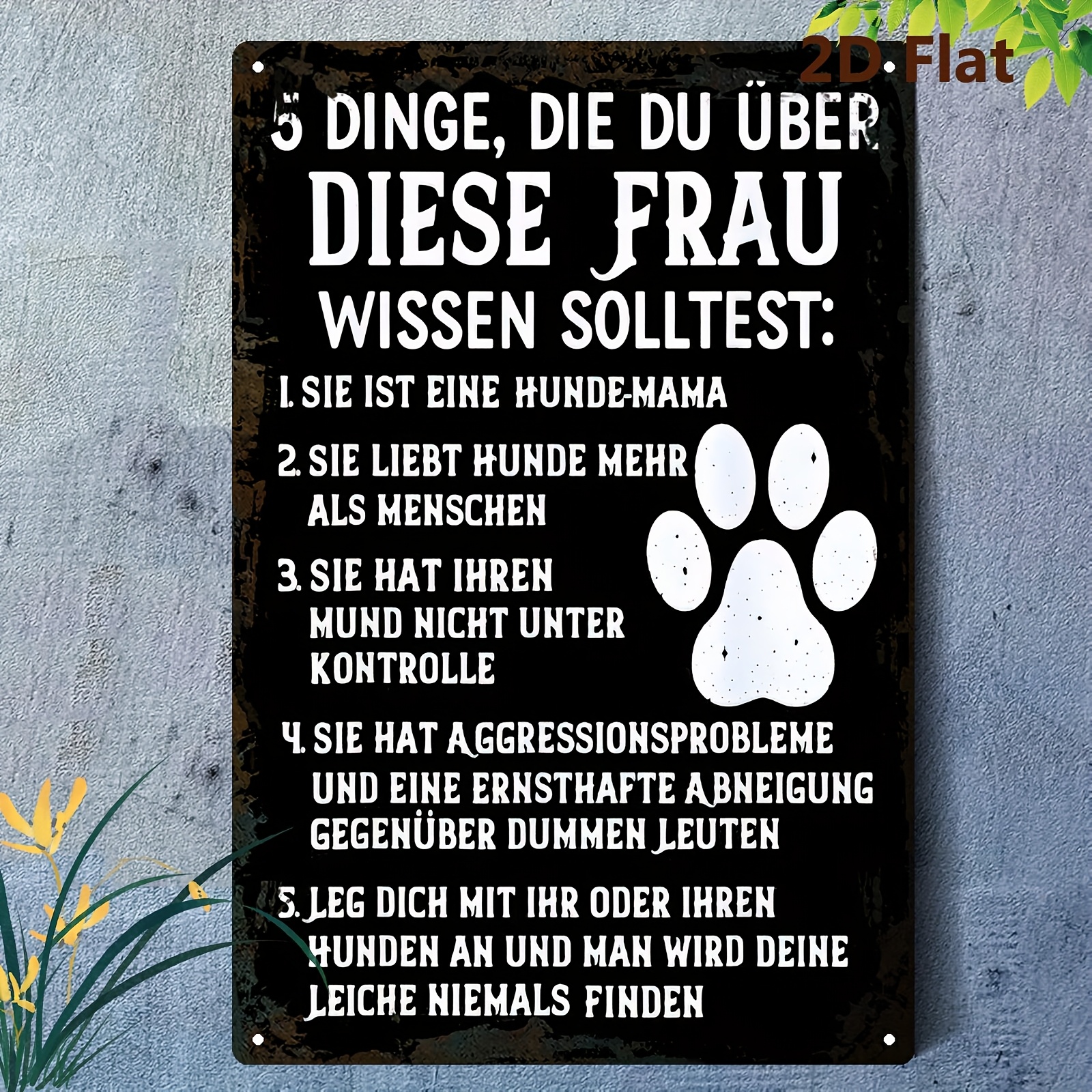 Image of 2d Flat, Vintage Metal Dog Mom Sign - 2d Flat Wall Plaque "lady & Her Dogs" Retro , 8x12 Inch English Text Decoration Suitable For Home, Bars, Dog Cafes - Perfect Gift For Dog Owners, 2d Flat