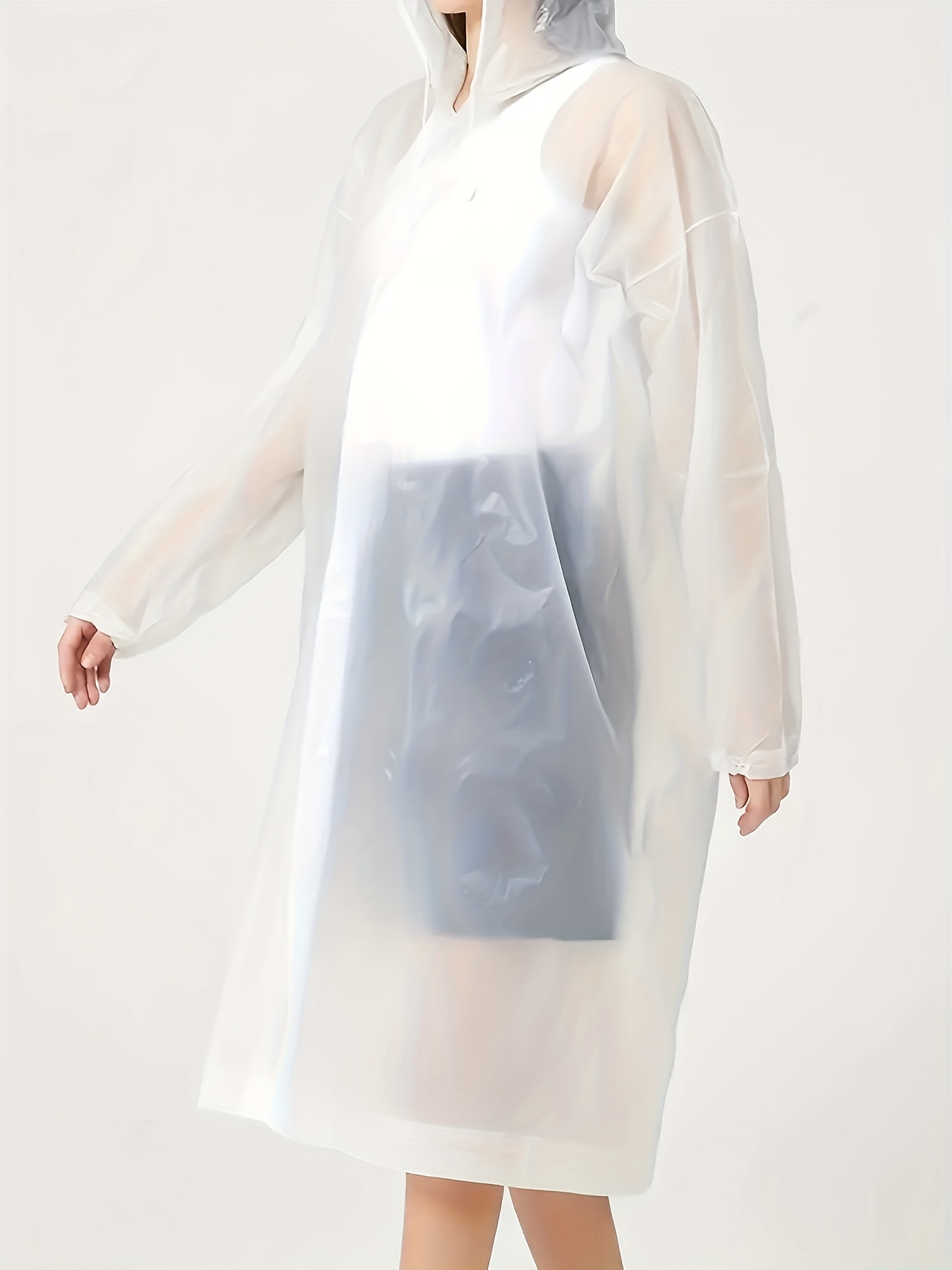 Impermeabile Trasparente Riutilizzabile - Poncho Con Cappuccio E Maniche - Unisex Per Pioggia - Foto 10