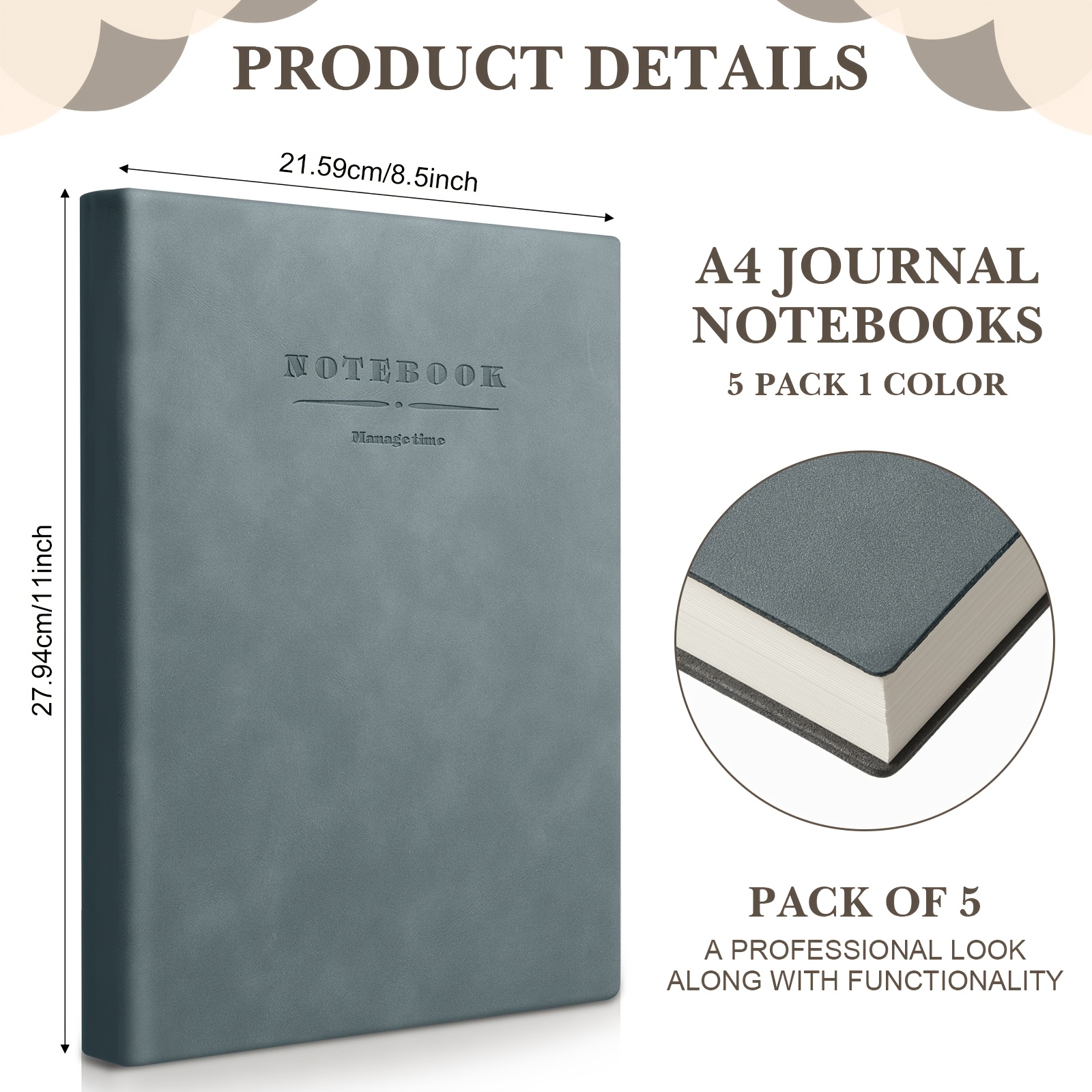 5pcs a4   leather notebooks 360 pages lined thick paper softcover hardcover options     and business writing 8 5 x 11 multicolor Product details 2