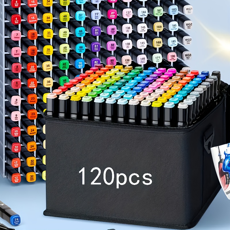 80 120pcs colored markers double tip illustration marker set