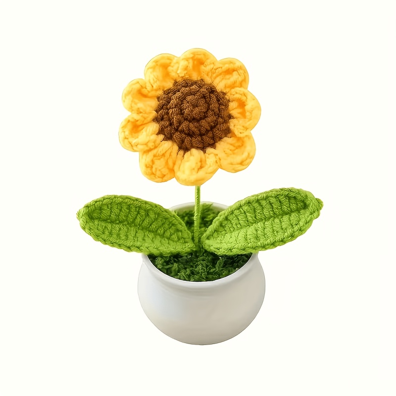 Image of 1pc/2pcs/3pcs Of Hand Woven Sunflower Potted Decorations, Perfect For Enhancing The Atmosphere Of Christmas And Winter, With A Comfortable Texture