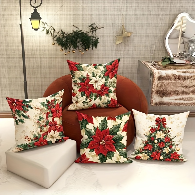 

4pcs Set Christmas 18x18 - & , Zippered Cushion For Sofa And Decor, Washable - For , , And Car ( Inserts Not Included)