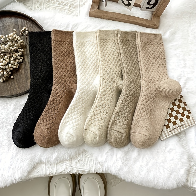

6 Pair Set In Elegant Solid Color, & Warm Knit, Women's Cozy Mid Tube Socks
