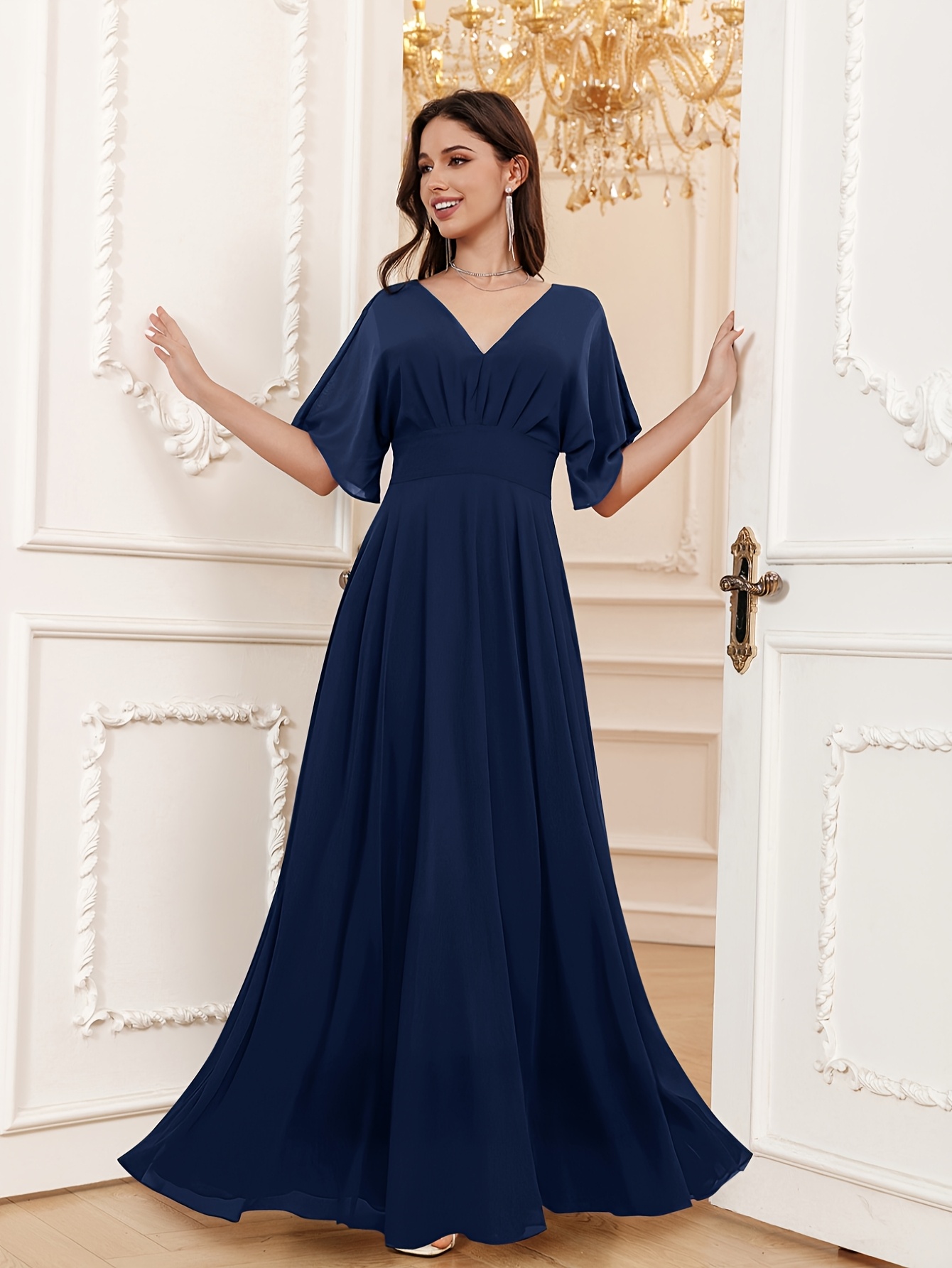 elegante vestido largo chiffon cuello línea vt Temu Dominican