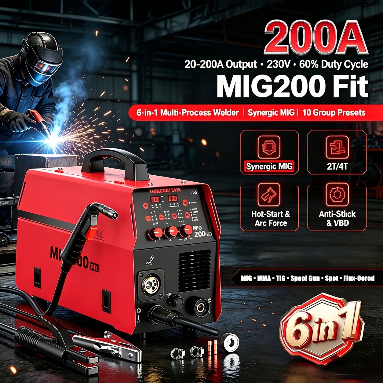 Arccaptain Fits 6-in-1 Multifunctional Mig Gas Gasless Mig Mma Tig Spot Welding Wire Feeder 230v For