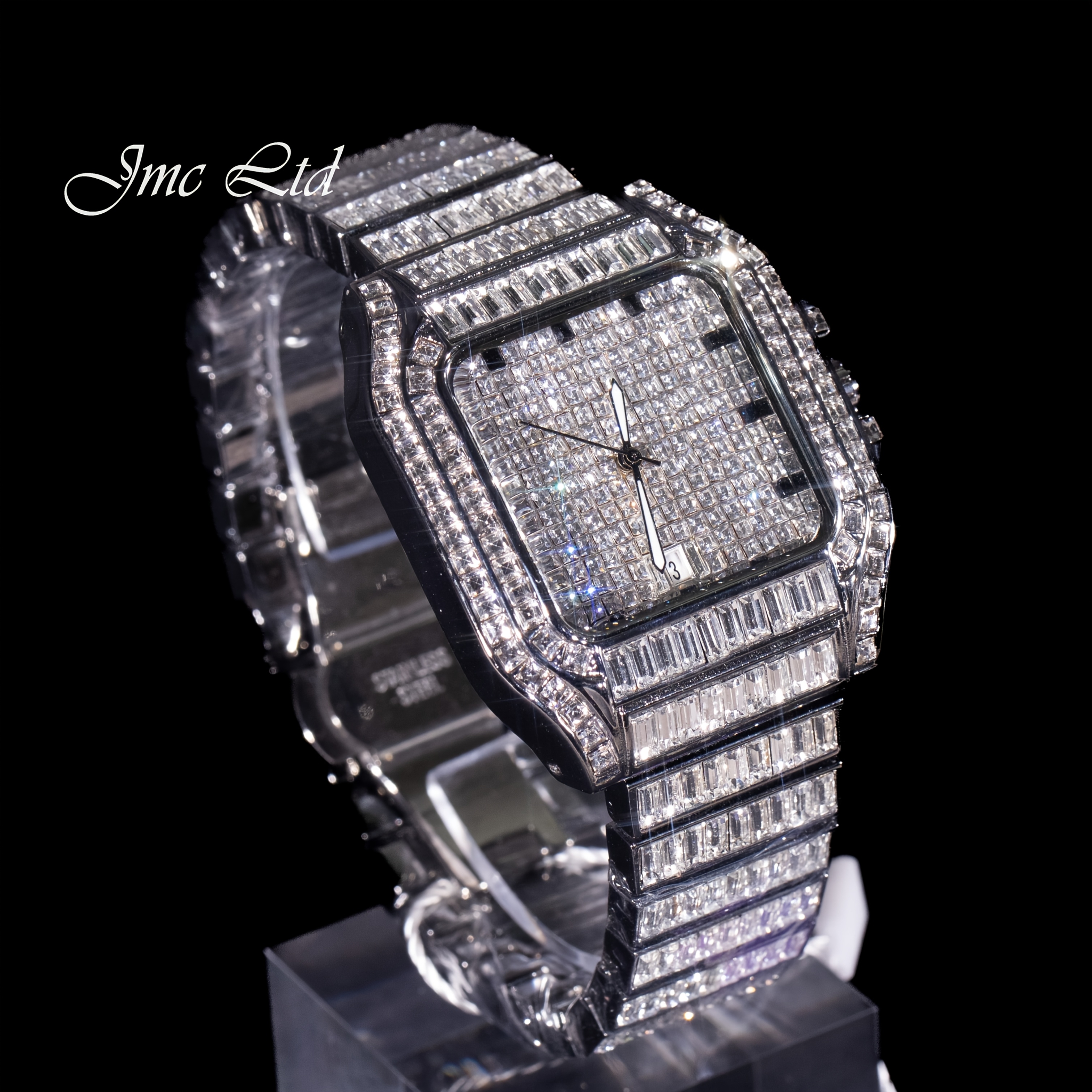 Luxury Hip Hop Square Watch Full Rhinestone Stage Performance Wristwatch, Geometric Glow-in-the-Dark Dress Watch for Christmas Thanksgiving Valentine's Gifts