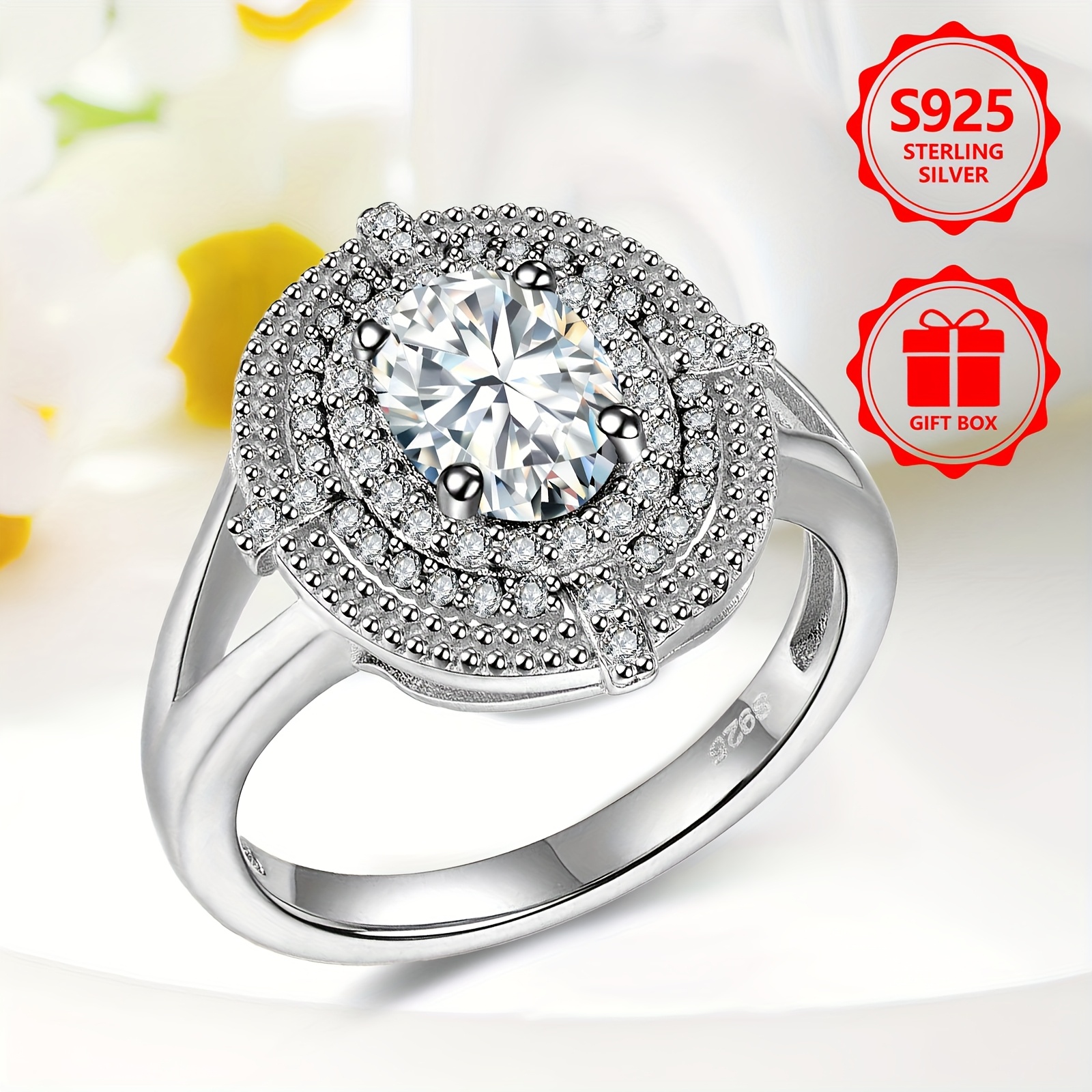 Fashionable Oval Ring with Shining Zirconia in S925 Silver