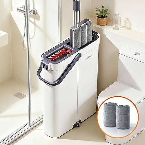 hands mop and bucket set featuring an wringer suitable for wet and dry cleaning separates clean and ideal for deep cleaning floors and walls two washable microfiber pads