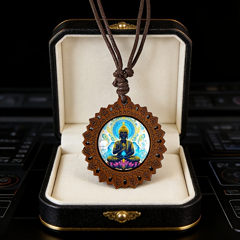 Statue Lotus Auspicious Cloud Wooden Necklace, Vintage Gift