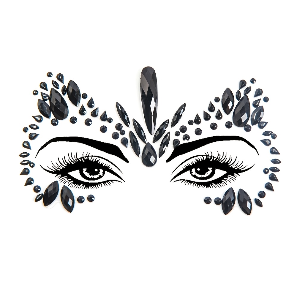 Gothic Black Rhinestone Face Decoration Stickers | Festive Temporary Makeup For Carnival, Christmas, New Year's Eve, And Costume Parties | Punk Style Gift, Made Of Paper