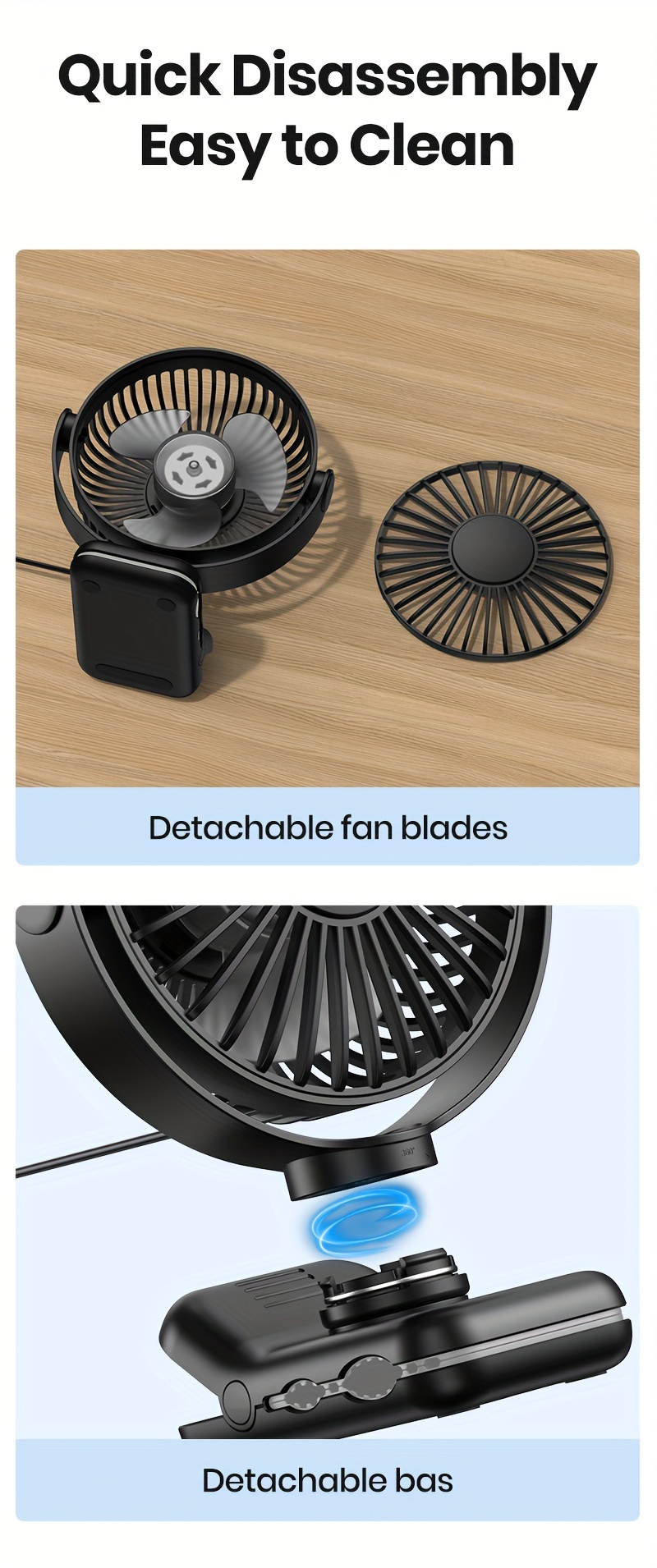 1pc   k62b portable usb clip on desk fan brushless motor   powerful airflow strong clamp for   stylish design portable cooling high quality construction mini personal fan for bedroom and office details 7