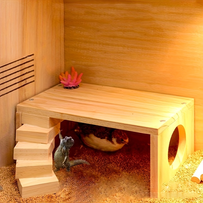 

Wooden Two-level Platform For Small Pets: Suitable For Birds, Hamsters, Lizards, And Spiders - No Power Required