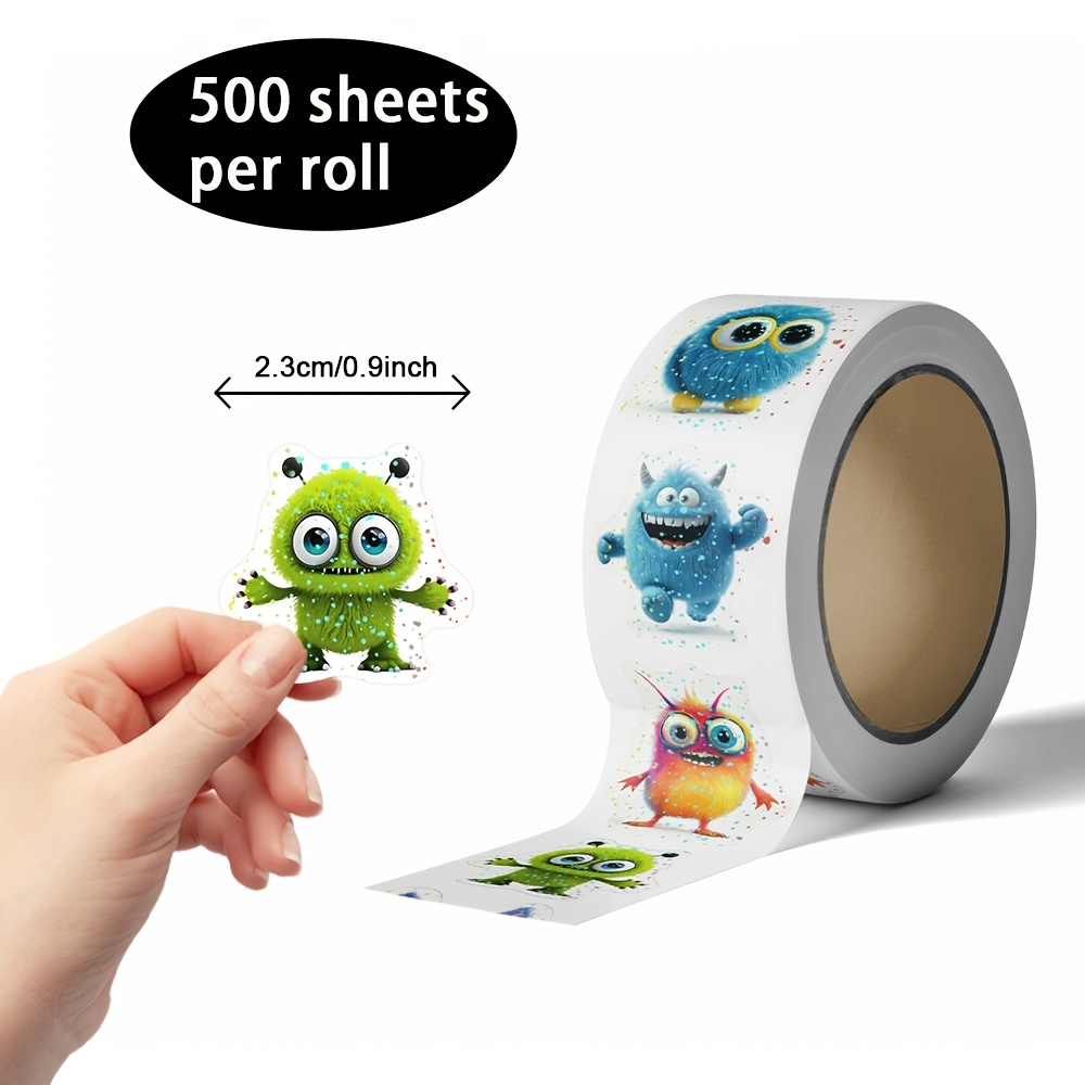 TEMU 500 feuilles/rouleau d'autocollants de transfert laser, thème petits monstres en peluche, petits monstres, adaptés pour décorer des étuis de