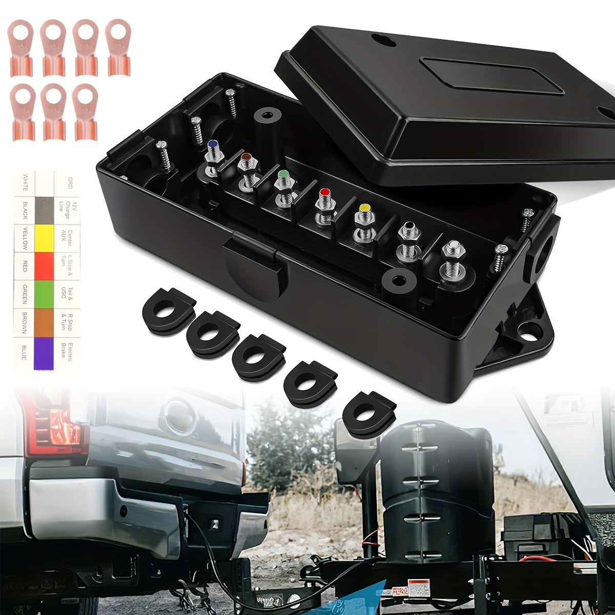 

7-way Trailer Box Kit With 7 Terminal , Heavy-duty Weatherproof Wiring Box For Trailer Light Rewiring, Rear Placement