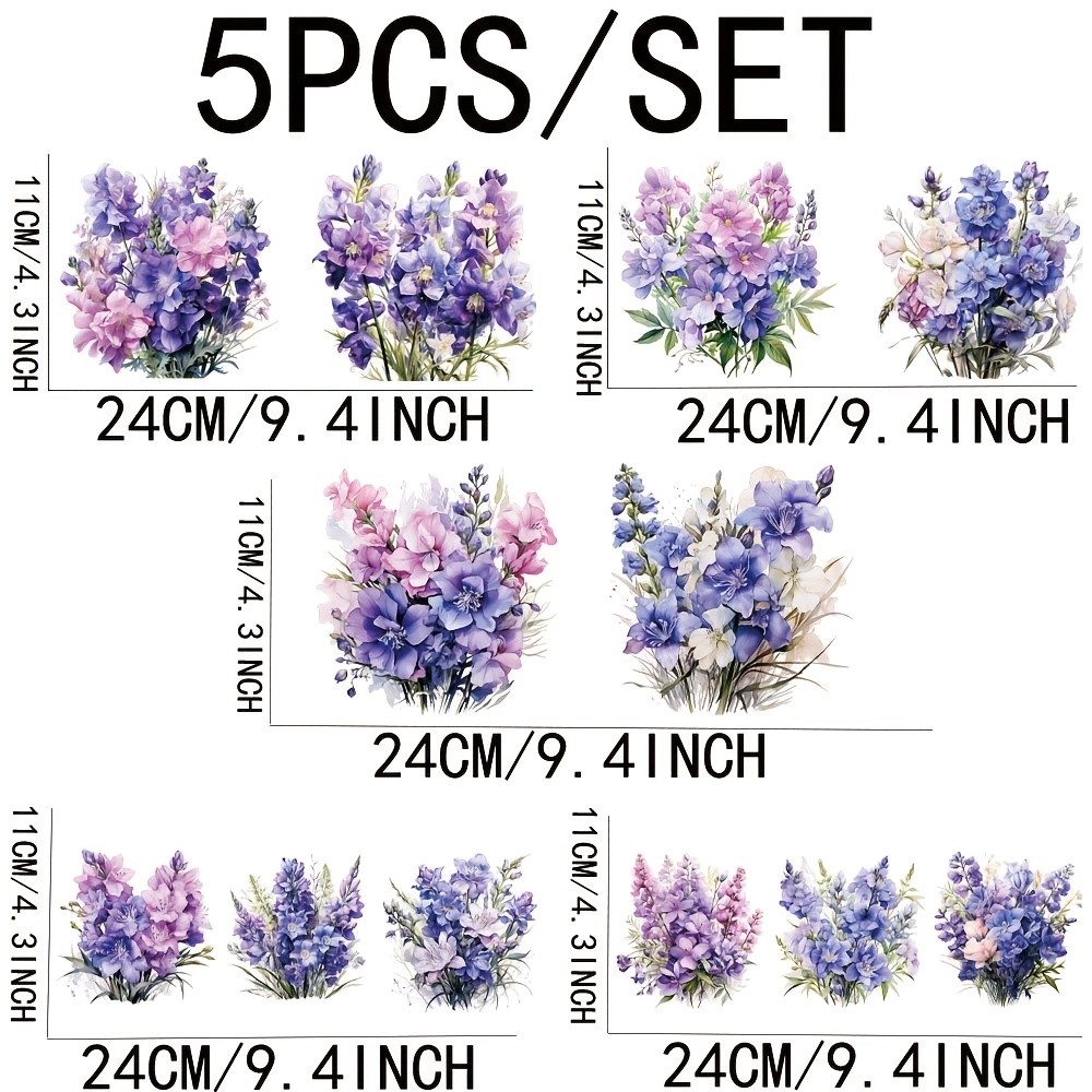 TEMU Lot de 5 pots en verre de 16 oz avec motif de lilas violet, enveloppe bouquet, décorations UV DTF auto-adhésives